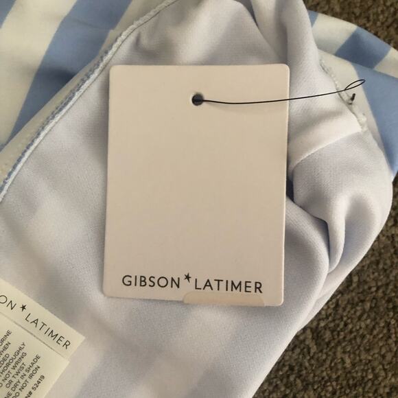 Gibson Latimer NWT Classic Hipster Silhouette Blue White Stripe Bikini Bottom LG - Picture 10 of 11